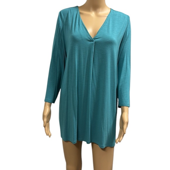 J Jill Wearever Collection V Neck Tunic Top Turquoise 3 Quarter Sleeve Womens L - Picture 1 of 11